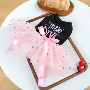 Süßes Haustier Hund Katze Prinzessin Tüll Rock Set mit schwarzem Oberteil Sommer Kleidung