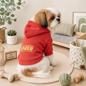 Cute red pet hoodie for small dogs, stylish dog clothes with back letter print design.