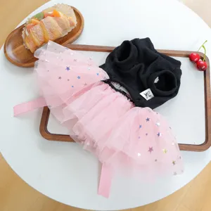 Details zum süßen Hundekatze Tutu Kleid, schwarzes Ripptop mit pinkem Sternen Tüll, Haustier.