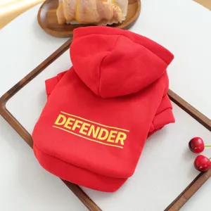 Red pet hoodie with stylish letter print, perfect cozy outfit for small dogs and puppies in spring.