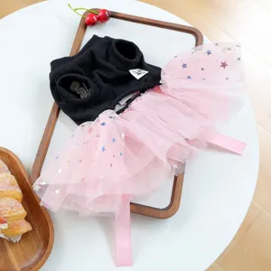 Niedliches Haustier-Tutu-Kleid für Hunde und Katzen, Sommer-Sternen-Netzrock mit Schleife.