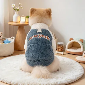 Cozy blue white pet fleece vest for small dogs, warm winter puppy clothing with cute embroidery.