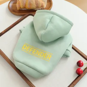 Cute light green pet hoodie for small dogs, stylish hooded dog sweatshirt with letter print.