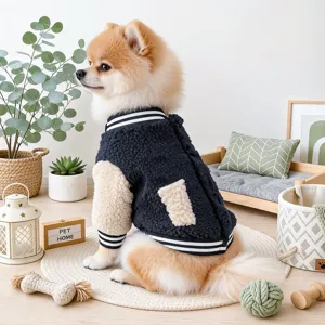 Cute pet fleece baseball jacket for small dogs, warm and stylish autumn winter puppy coat.