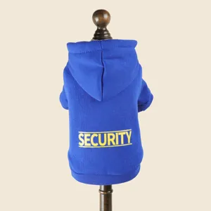Felpa blu per animali con stampa security per cani di taglia piccola, abbigliamento elegante.