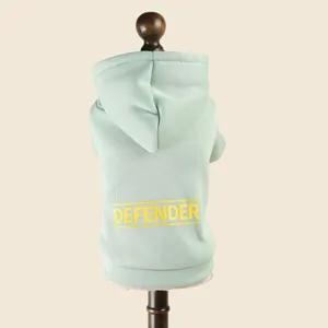 Light green pet hoodie for small dogs with stylish back letter print and cozy hooded design.