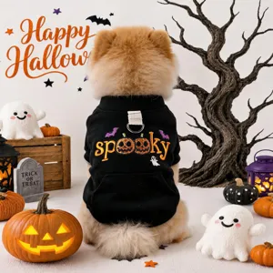 Pet Halloween Hoodie Cute Puppy Small Dog Sweatshirt Pumpkin Ghost Embroidery Warm Fall Winter Apparel Pet Supplies