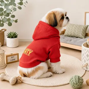 Felpa rossa con cappuccio per cani piccoli cuccioli stampa lettere abbigliamento pet
