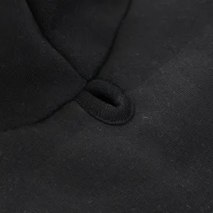 Close-up detail of black pet hoodie knit fabric, showing fine stitching and craftsmanship.