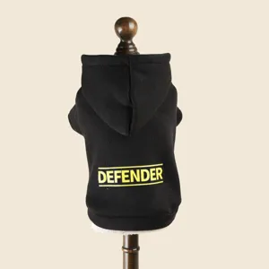 Black pet dog hoodie with yellow letter print back design, comfortable apparel for small dogs puppy.