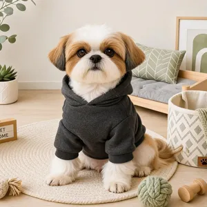 Pet dog hoodie grey sweater small dog spring autumn puppy apparel casual pet clothing detail