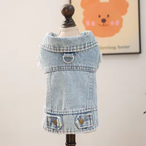 Pet Dog Denim Jacket Vintage Puppy Clothes Denim Vest Coat for Small Dogs Cats
