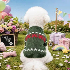 Pet Christmas Sweater Small Dog Puppy Winter Warm Knitwear Cute Red Bow Green Snowflake Santa Claus Apparel