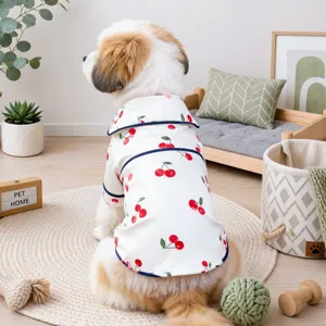 Cute dog cherry print pajama pet sleepwear soft breathable clothes spring summer outfit