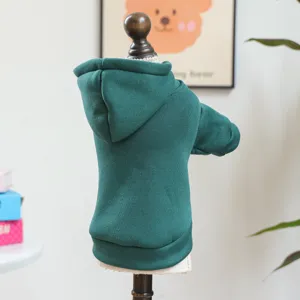 Dark green hooded pet sweatshirt for small dogs, stylish and cozy daily wear for autumn.