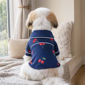 Close-up view of cute pet pajamas featuring a sweet cherry print and stylish design.