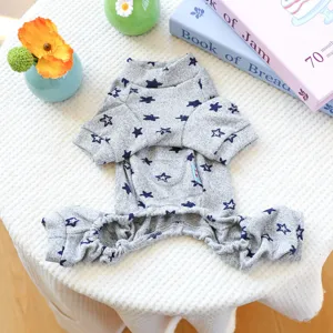 Gray star pet onesie for small dogs, cute puppy pajamas spring autumn daily home wear apparel.