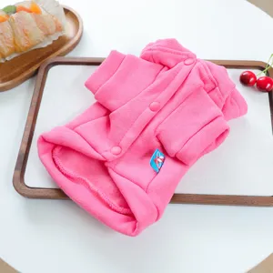 Cute pink dog hoodie for small dogs puppy daily out cute buttoned pet apparel detail view