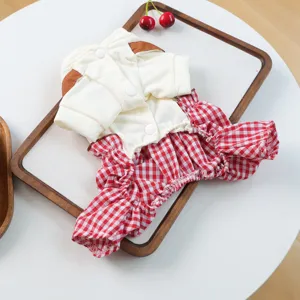 Cute pet plaid dress for dogs and cats, sweet red and white checkered spring summer pet clothing.