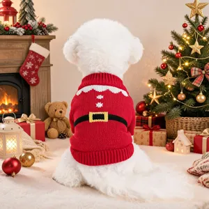 Cute pet Christmas sweater for small dogs, red knitted puppy holiday costume and festive apparel.
