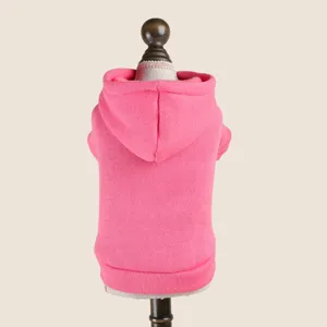 Pink pet hoodie for small dogs, casual solid color puppy apparel with cute hood and sleeves.