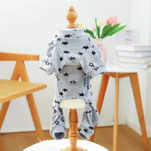 Grey star pet onesie for small dogs, cute puppy autumn winter home clothes apparel.