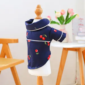 Cute pet dog cat cherry print pajamas spring summer soft sleepwear comfortable apparel for pets