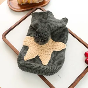 Cute knitted pet sweater for small dogs puppies, warm hooded winter dog clothes with starfish.