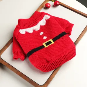 Cozy red pet Christmas sweater for small dogs, festive knitwear with cute details.