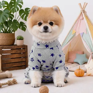 Small Dog Four-Legged Onesie Spring Autumn Gray Star Pattern Soft Home Pajamas Puppy Clothes Pet Apparel