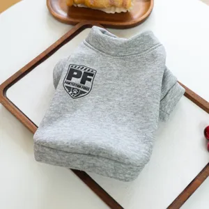 Sudadera con capucha gris para perro cachorro otoño invierno impresión letras detalle.