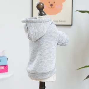 Grey hooded pet sweatshirt for small dogs and puppies, ideal for spring and autumn seasons.