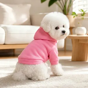 Cute pink solid color hooded dog sweatshirt, comfortable pet apparel for small puppies detail shot.