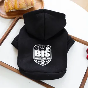 Stylish black pet hoodie for small dogs and cats, featuring a cool white back letter print.