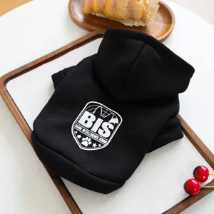 Black pet hoodie for small dogs and cats with stylish letter print, comfortable autumn winter wear.