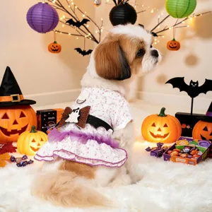 Φόρεμα Halloween για κατοικίδια κουτάβι μικρό σκυλί γιορτινή ενδυμασία με φιόγκο φάντασμα