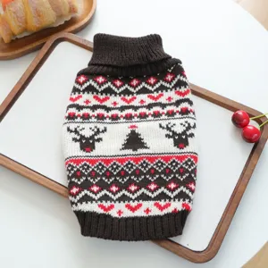 Christmas pet turtleneck sweater detail, Nordic snowflake reindeer knit pattern for dogs and cats.