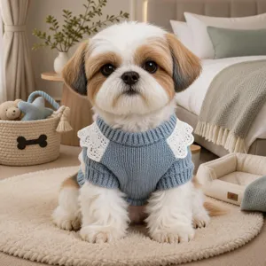 Joli pull tricoté pour chien avec col en dentelle, vêtement chaud pour chiot au printemps.