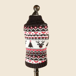Cozy winter pet sweater with cute Christmas reindeer and tree knit pattern for dogs.