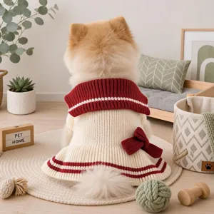 Huisdier Hond Trui Jurk Schattige Strik Gestreept Breiwerk Zeemans Kraag Puppy Kleding Kleine Honden Herfst Lente