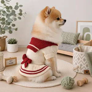 Schattige honden zeeman gebreide jurk met strik, gezellige huisdier trui voor kleine pups.