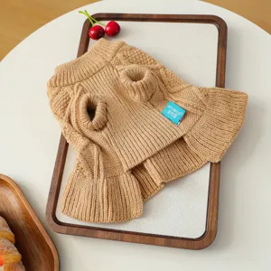 Brown knitted pet sweater for small dogs cute puppy autumn winter warm cardigan puppy apparel cute outfit