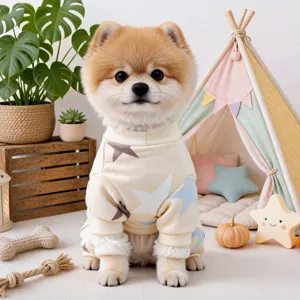 Pet Dog Jumpsuit Cute Star Print Soft Fleece Four-Legged Pajamas Puppy Home Apparel Comfortable Clothing