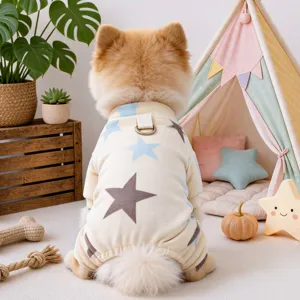 Cute star pattern pet onesie jumpsuit for small dogs soft cozy puppy apparel with leash ring