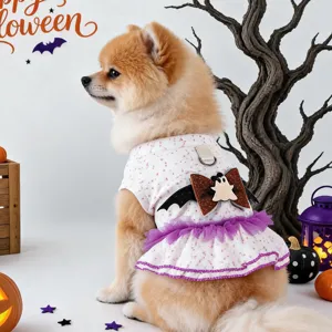 Χαριτωμένο φόρεμα Halloween για σκύλους με φτερά νυχτερίδας και φιόγκο για μίκρα ζώα.