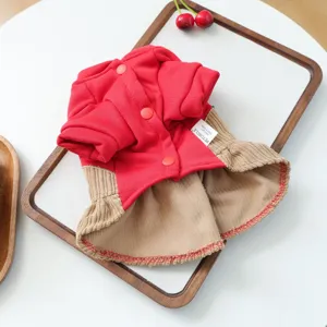 Vestido de Navidad para mascota otoño invierno ropa de perro linda con botones y pana suave.