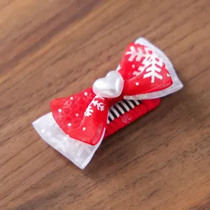 Weihnachten Haarklammer fur Haustiere süße Hunde Schleife mit Herz Perle Schneeflocke