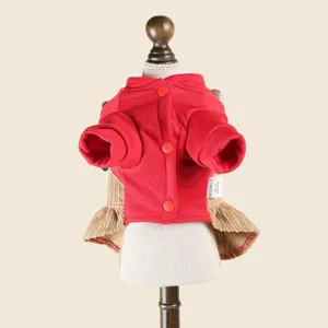 Vestido de perro de invierno ropa cálida para cachorro lindo top rojo falda de pana