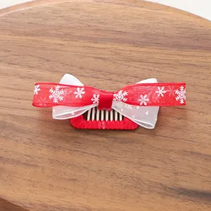 Weihnachten Haarklammer für Haustiere mit roter Schneeflocken Schleife, süsses Welpen Accessoire.