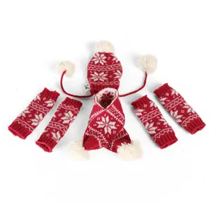 Festive pet Christmas knit set cat dog winter warm hat scarf leg covers red snowflake